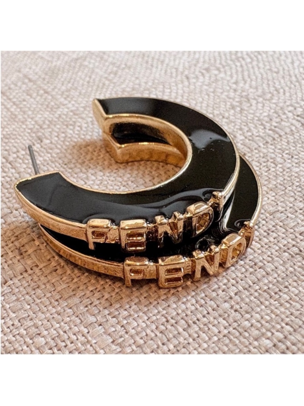 Fendi Gold-Tone Hoops with Black Enamel Logo Trim - Picture 7 of 8